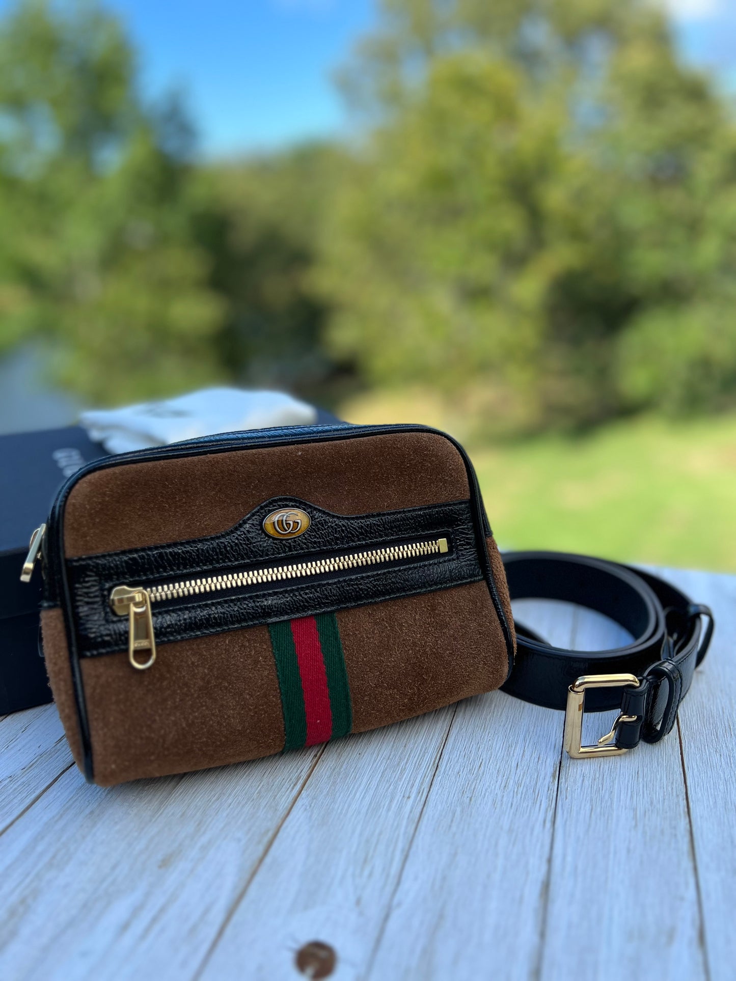 GUCCI Small Ophidia Belt Bag – Brown Suede