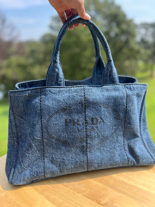 PRADA Denim Tote Bag – Medium Size | Authentic Pre-Loved Designer Handbag