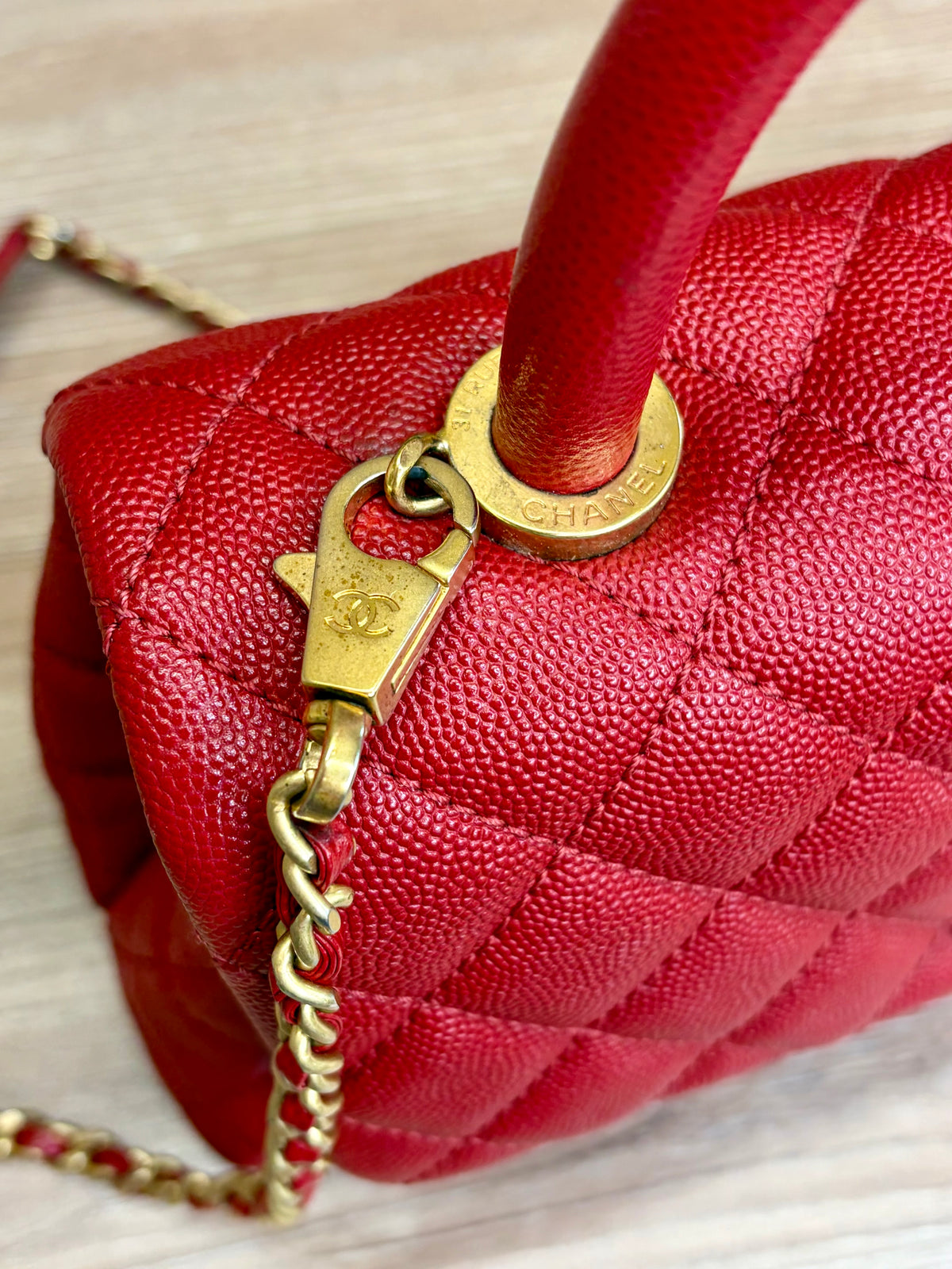 Chanel Caviar Quilted Mini Coco Handle Flap Red
