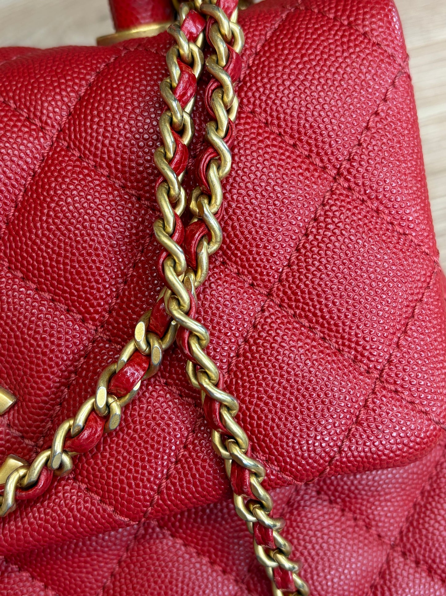 Chanel Caviar Quilted Mini Coco Handle Flap Red