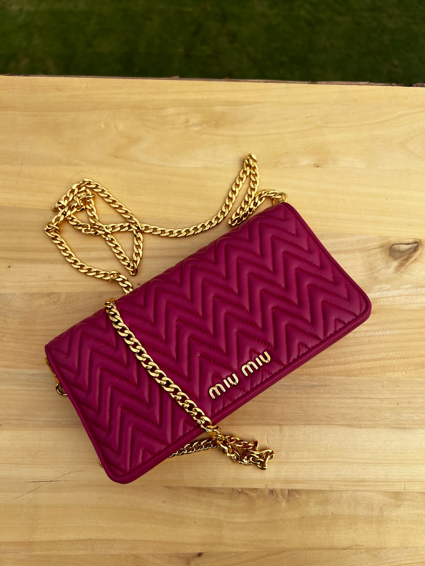 MIU MIU Matelassé Pink Leather Chain Wallet WOC