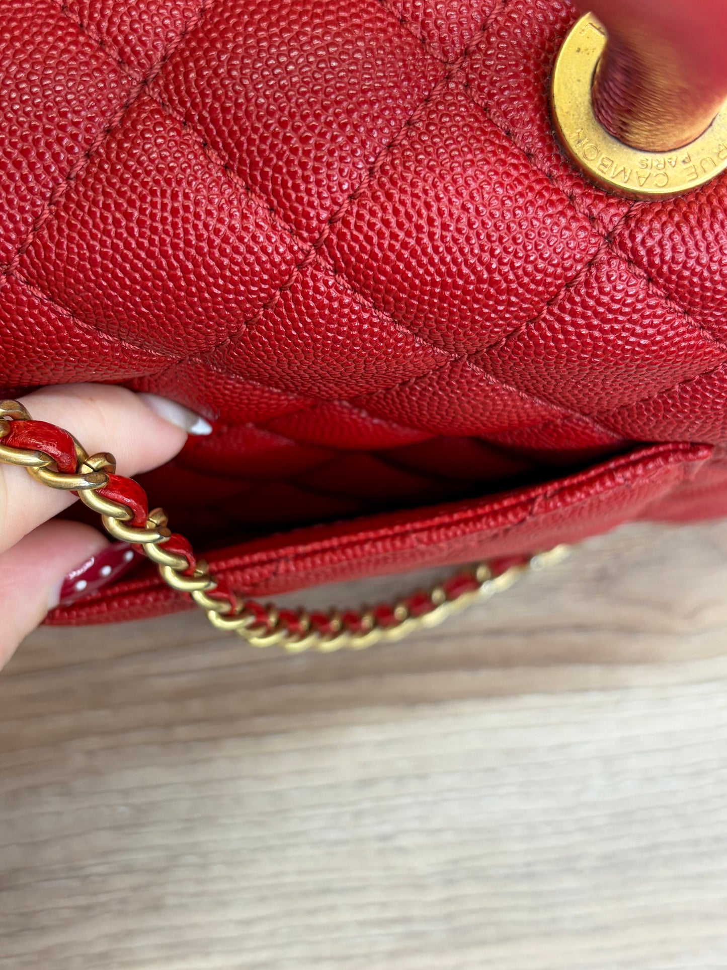 Chanel Caviar Quilted Mini Coco Handle Flap Red