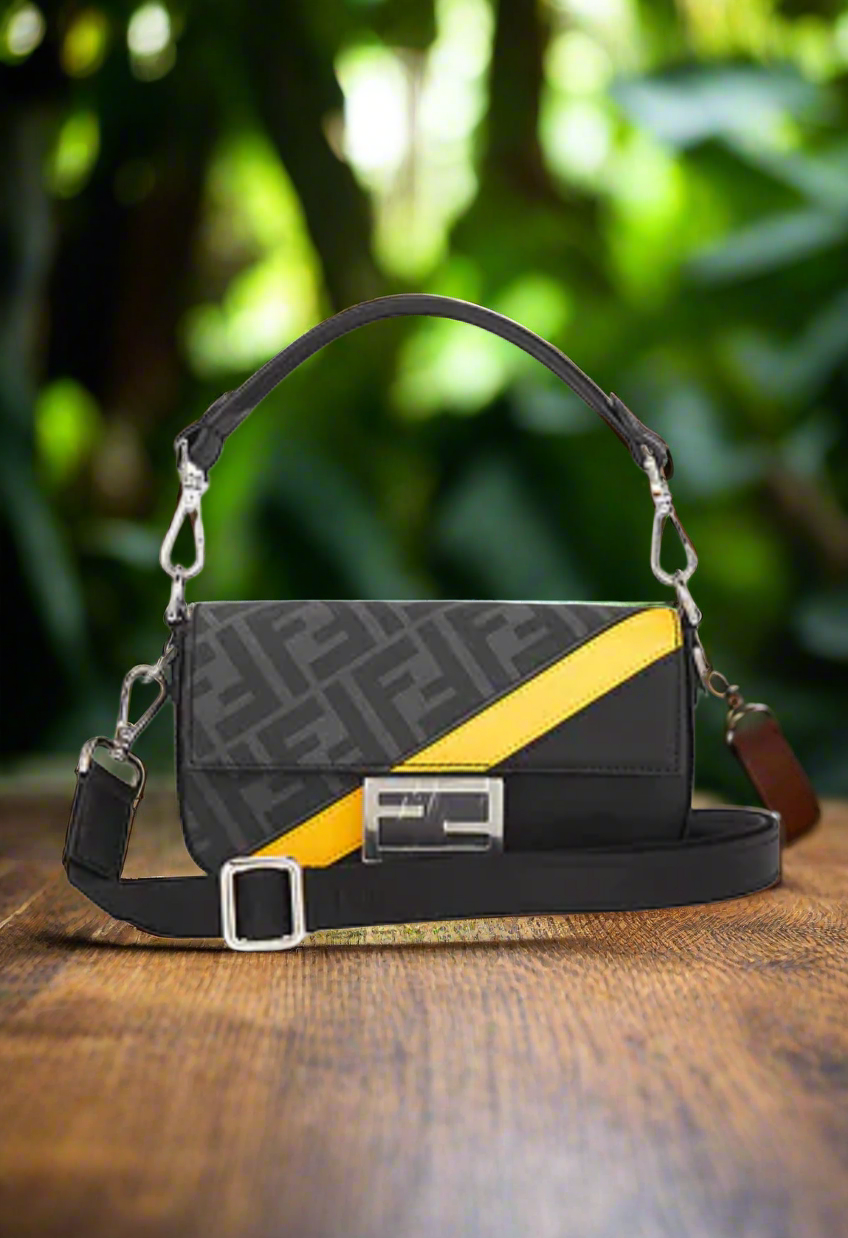 Fendi Diagonal Zucca 2 Way Baguette Shoulder Bag in Black