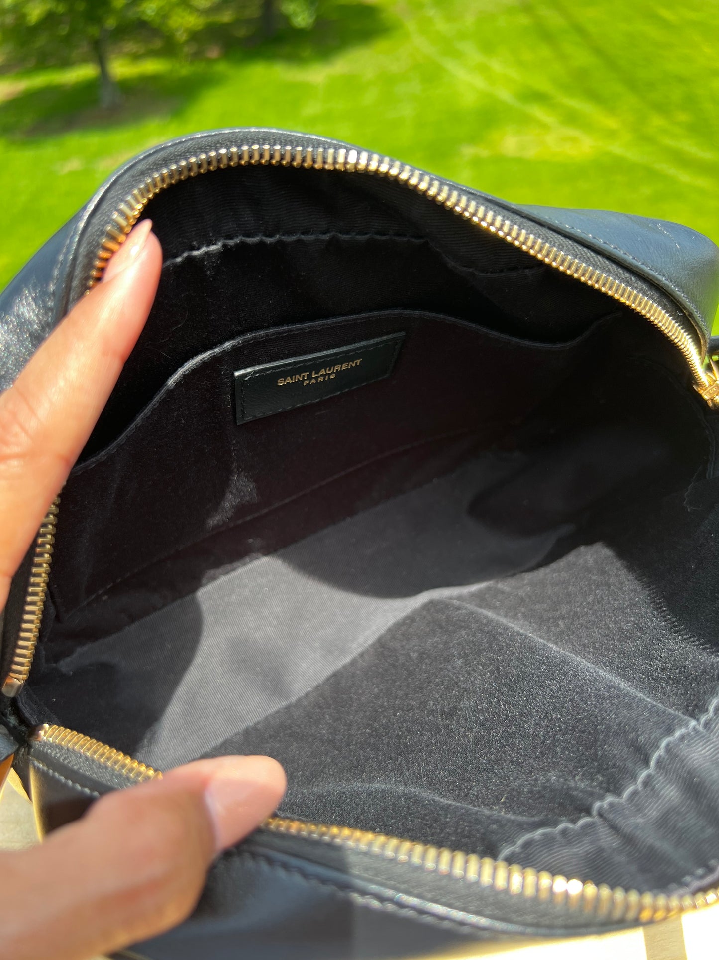 YSL Saint Laurent Calfskin Matelassé Monogram Lou Camera Bag (Black)