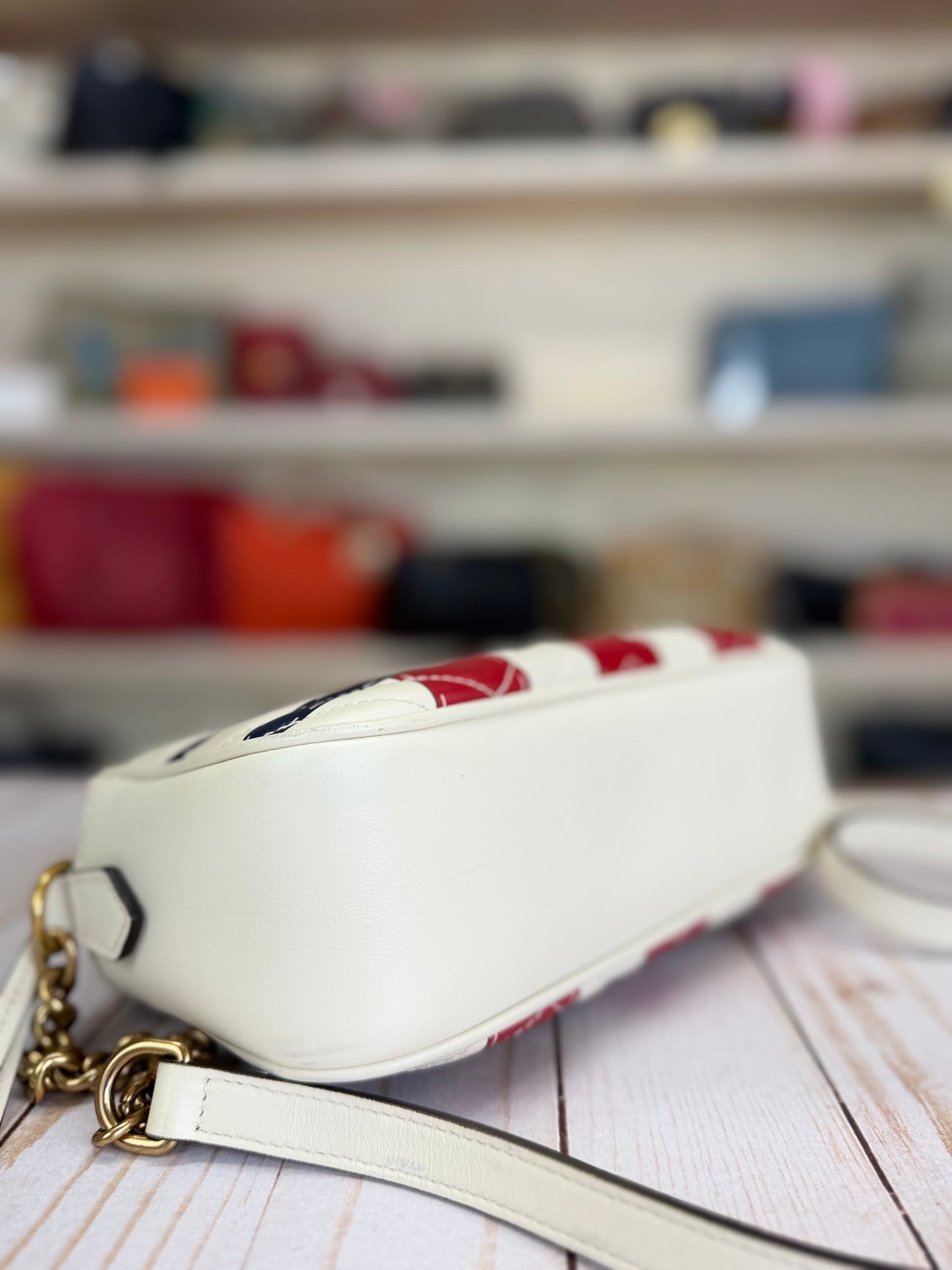 Gucci White Small GG Marmont Matelasse Trompe L'Oeil Crossbody