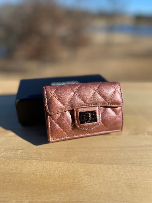 CHANEL Reissue 2.55 Trifold Compact Wallet Rose Gold Lambskin Leather