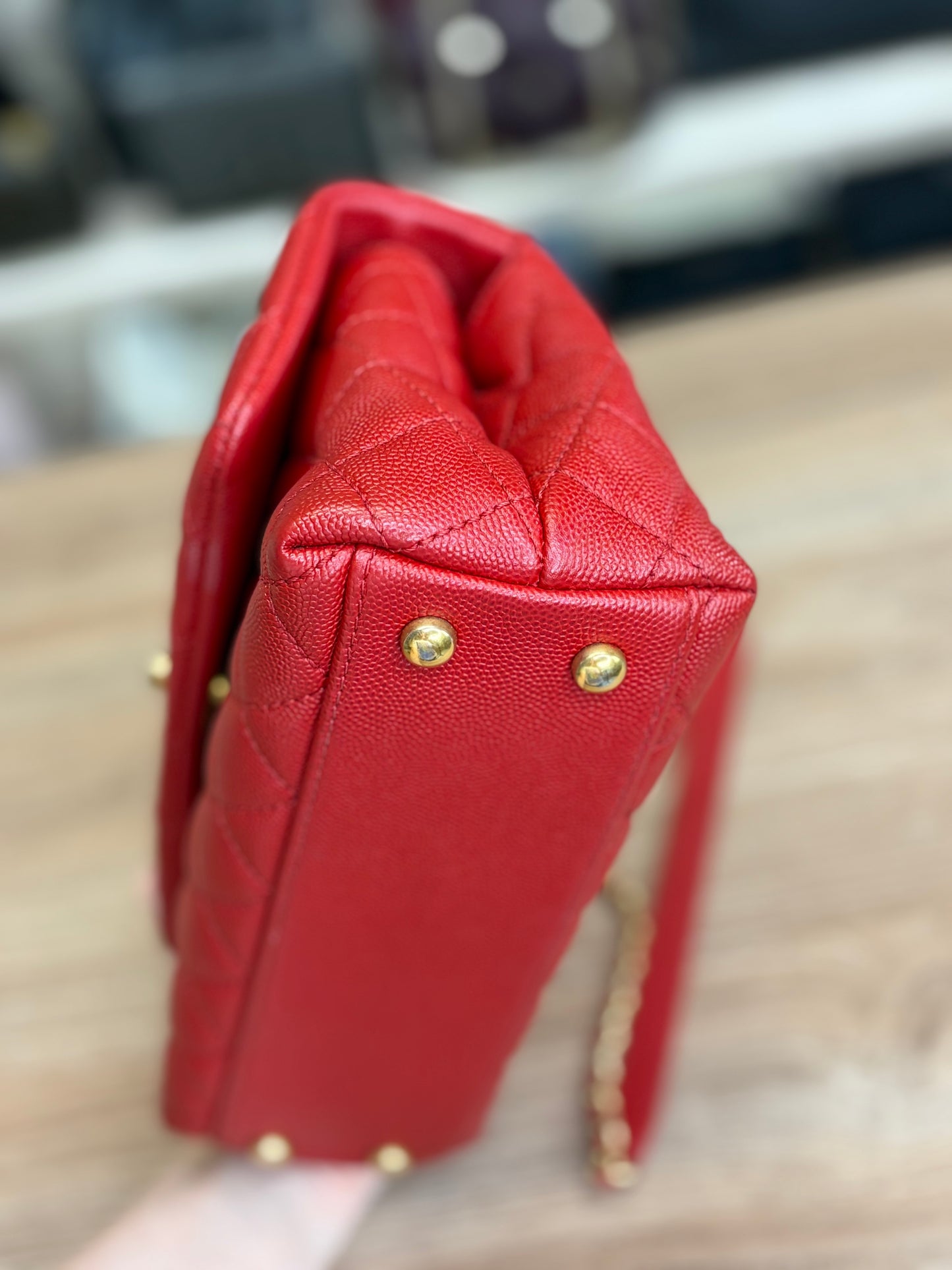 Chanel Caviar Quilted Mini Coco Handle Flap Red