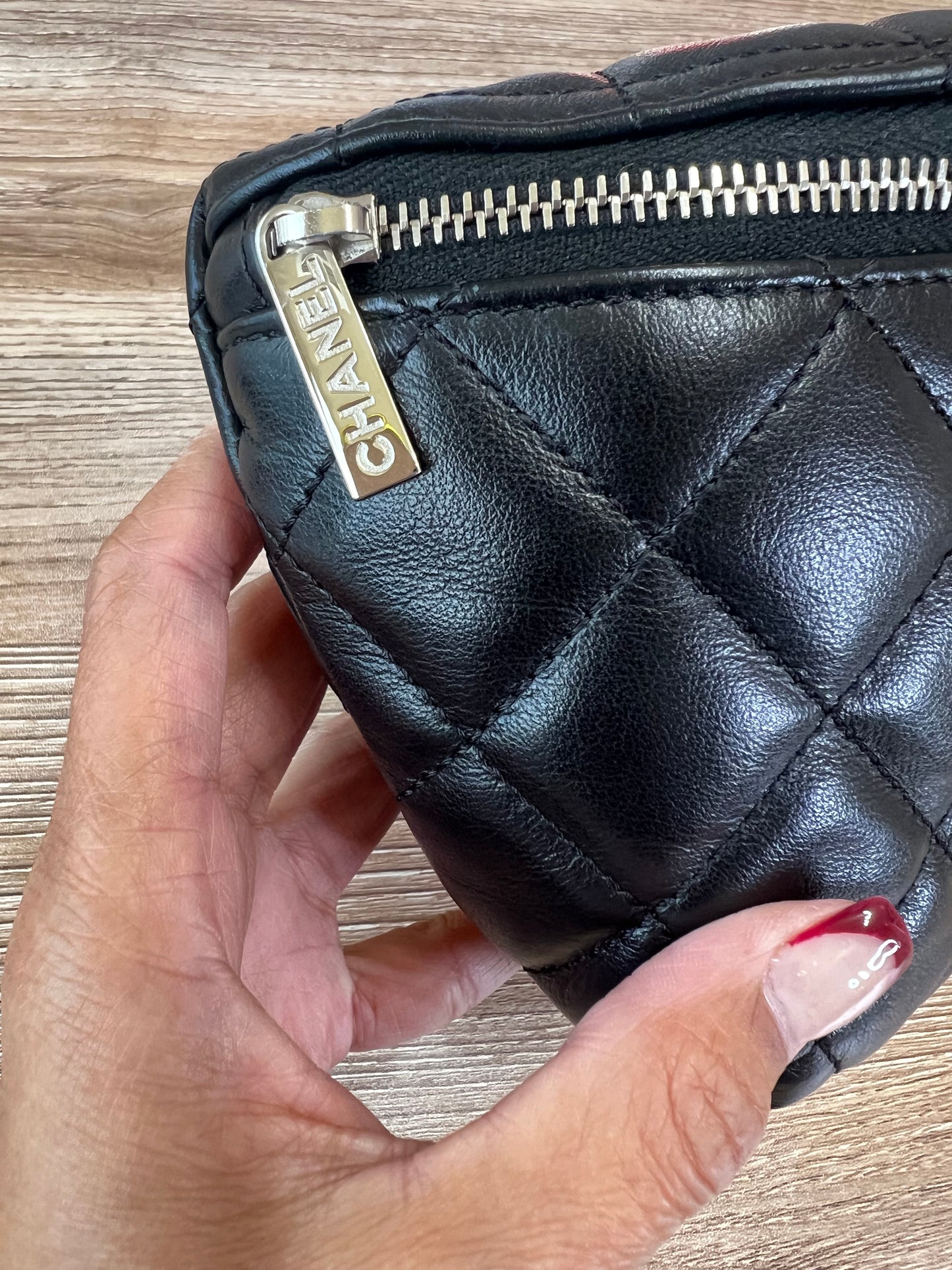 CHANEL

Calfskin Quilted Waist Belt Bag Black