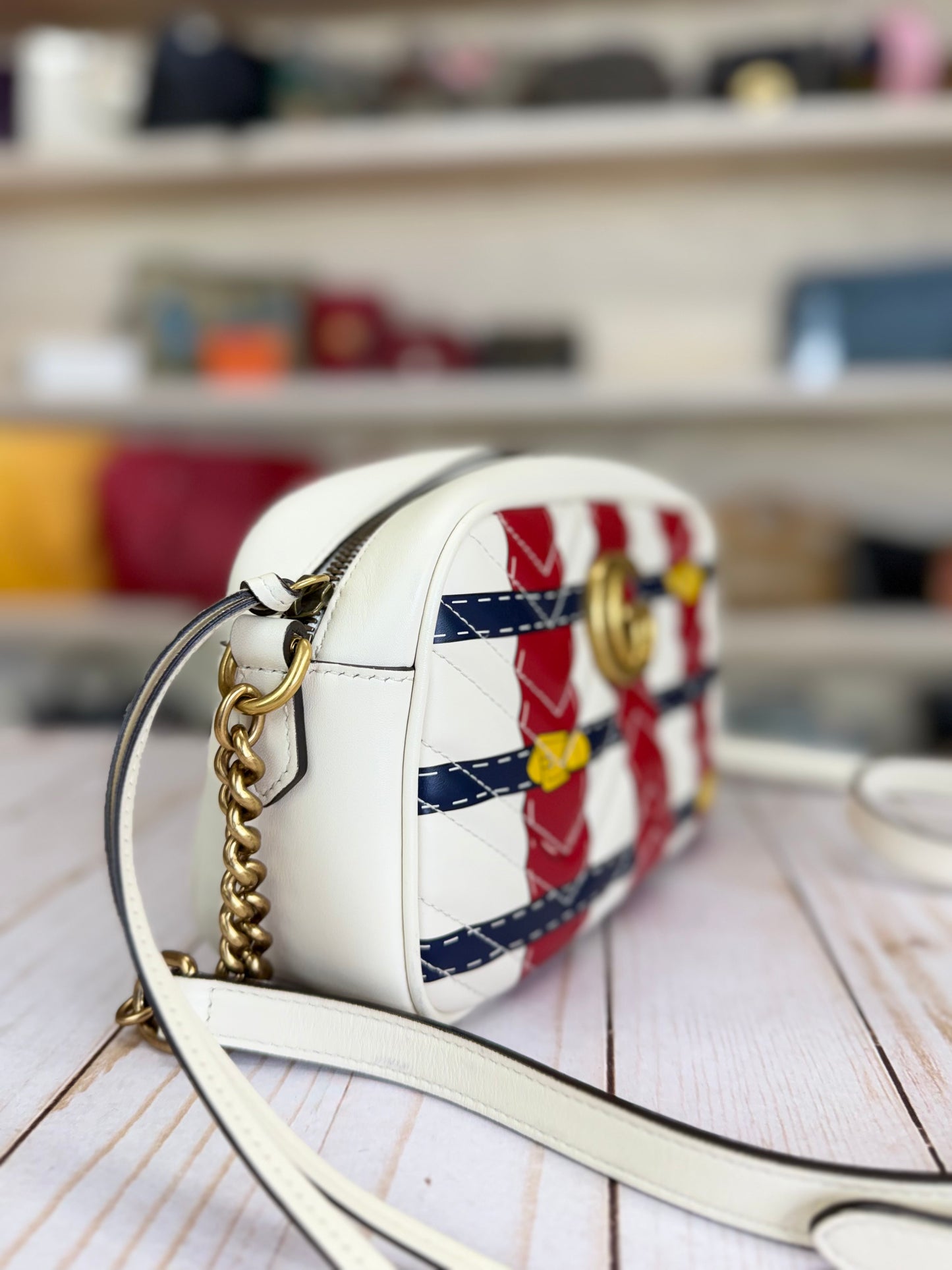 Gucci White Small GG Marmont Matelasse Trompe L'Oeil Crossbody
