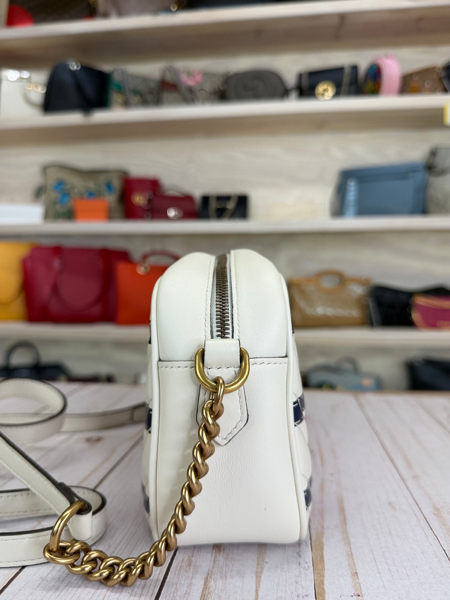Gucci White Small GG Marmont Matelasse Trompe L'Oeil Crossbody