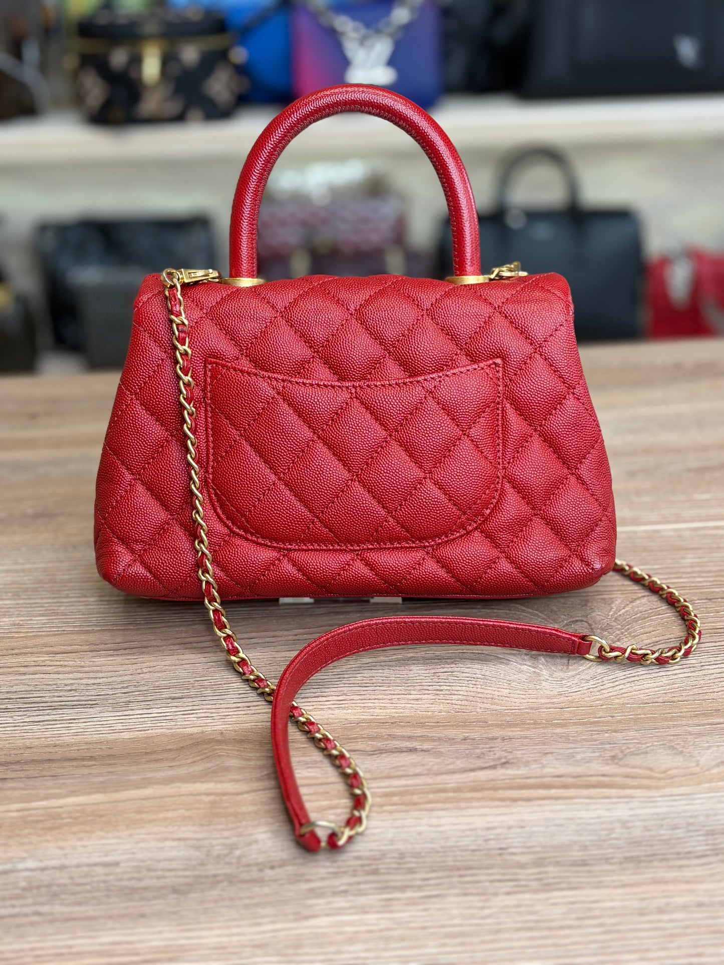 Chanel Caviar Quilted Mini Coco Handle Flap Red