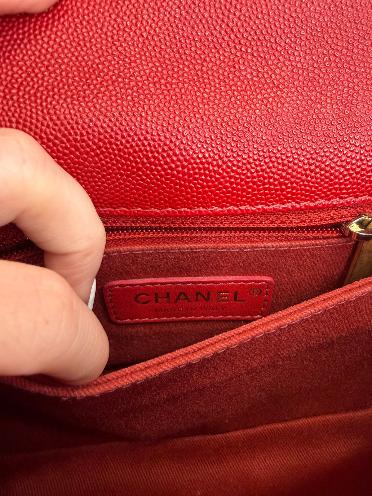 Chanel Caviar Quilted Mini Coco Handle Flap Red