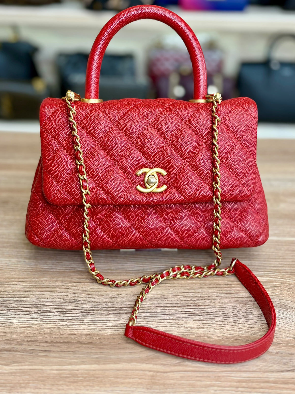 Chanel Caviar Quilted Mini Coco Handle Flap Red