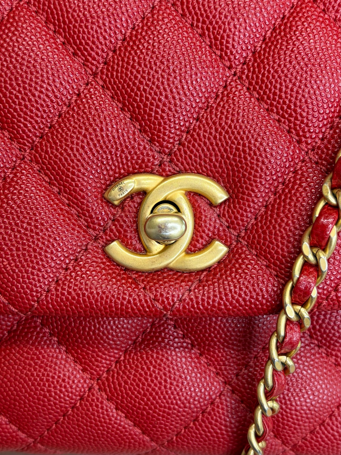 Chanel Caviar Quilted Mini Coco Handle Flap Red