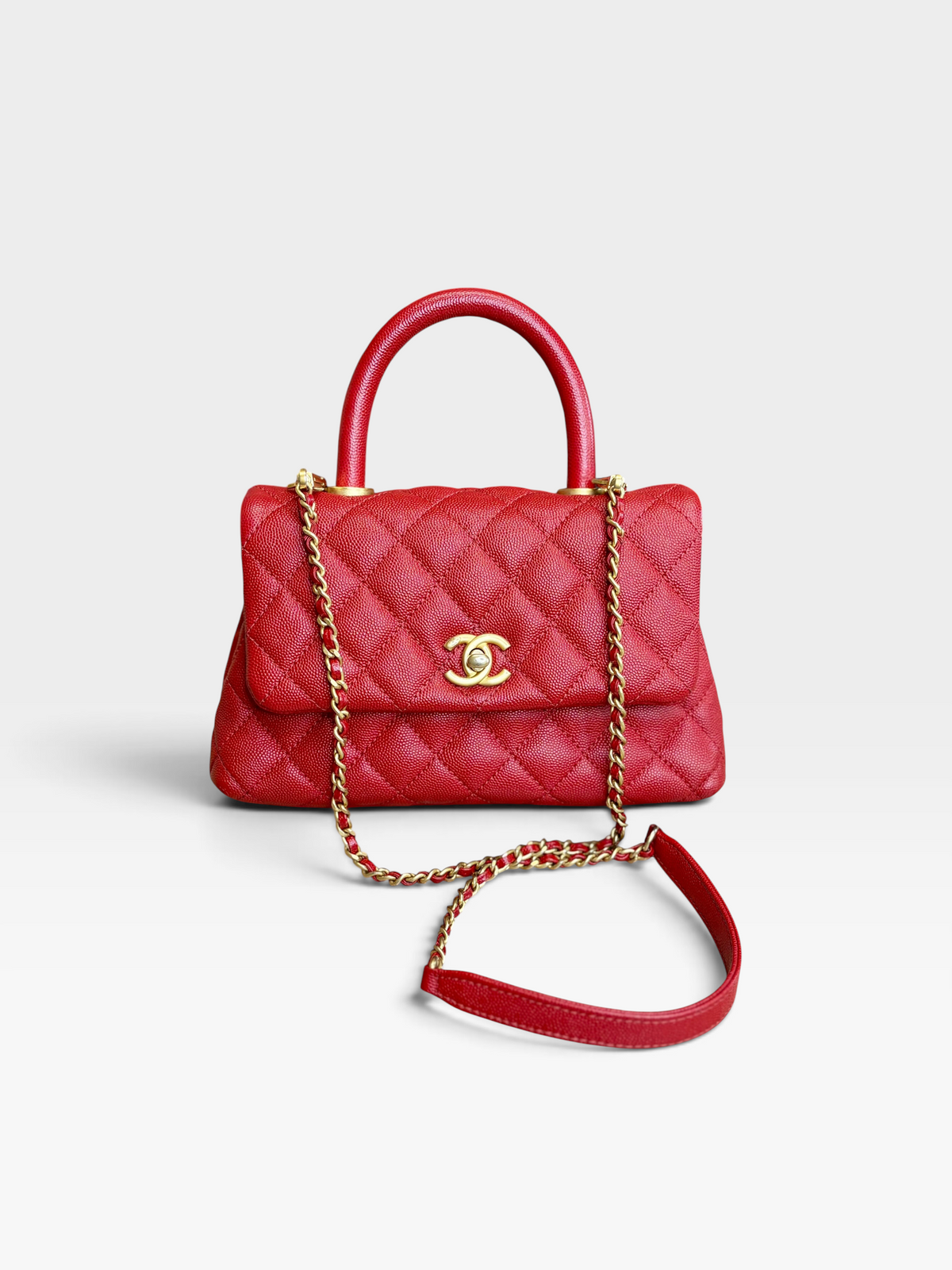 Chanel Caviar Quilted Mini Coco Handle Flap Red