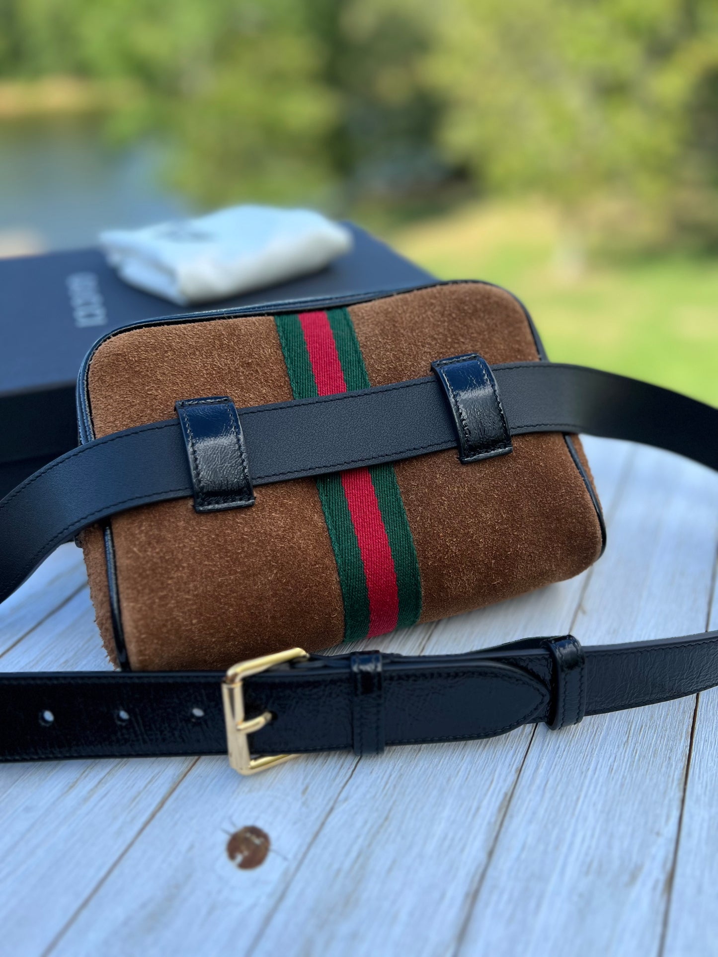 GUCCI Small Ophidia Belt Bag – Brown Suede