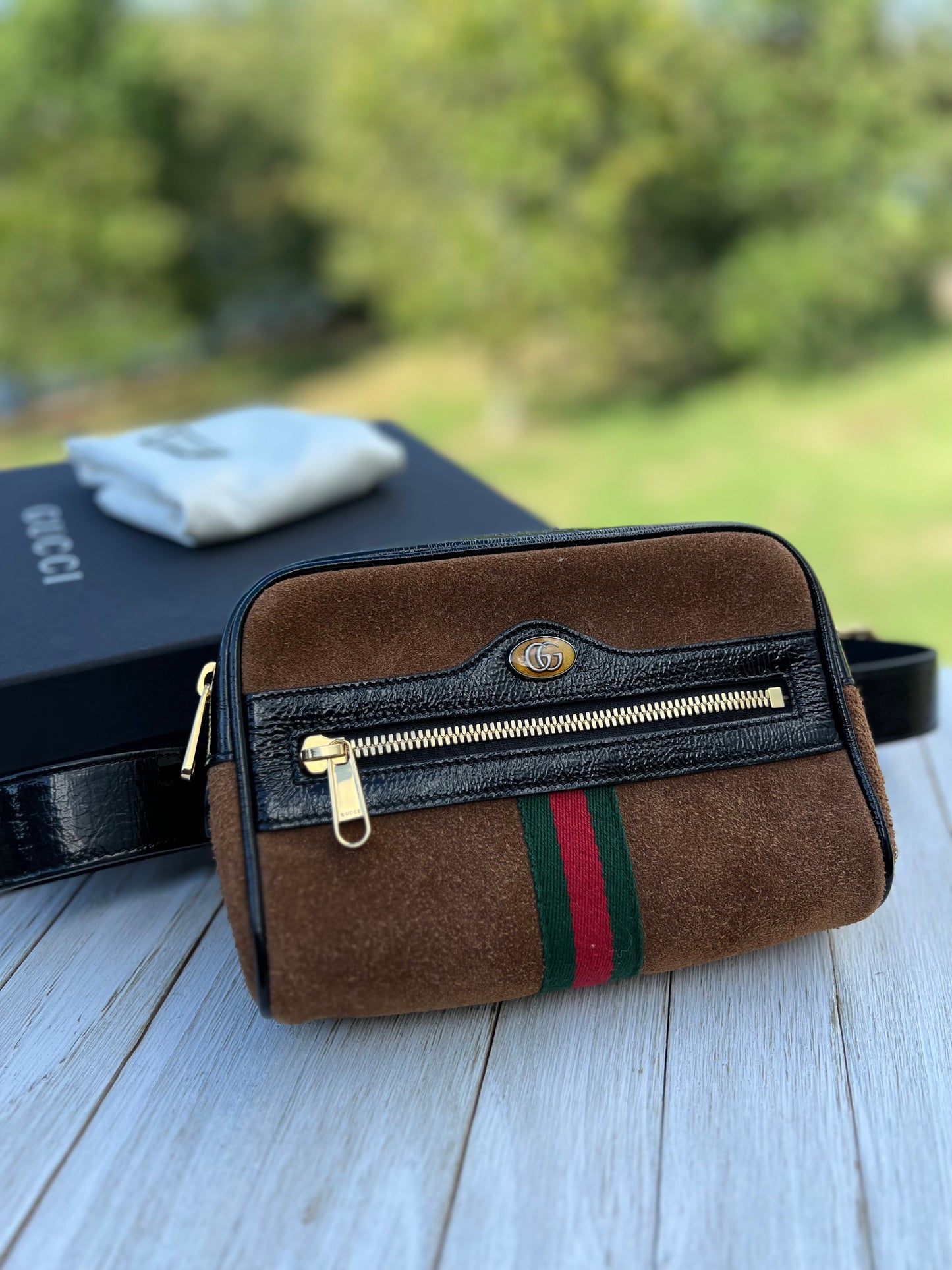 GUCCI Small Ophidia Belt Bag – Brown Suede