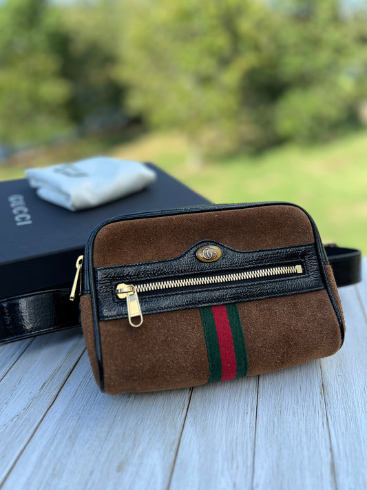 GUCCI Small Ophidia Belt Bag – Brown Suede